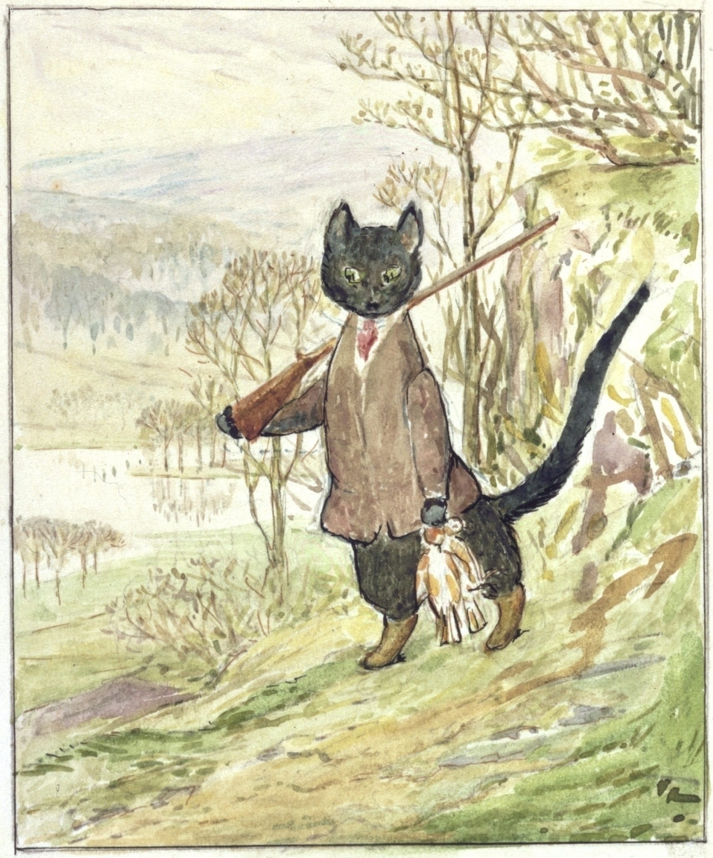 Beatrix Potter wrote three drafts of The Tale of Kitty-in-Boots and did one watercolor illustration (above). But the book was left incomplete when she died in 1943, and it is now being published posthumously, with illustrations by Quentin Blake.